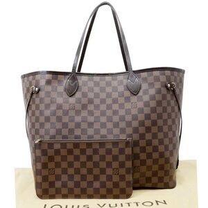 LOUIS VUITTON Damier Ebene NEVERFULL GM Tote with Pouch LV Dust Bag Organizer